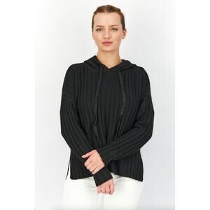 AQUA Knit Hooded Sweatshirt Ribbed Stretchy Heather Grey Medium Cozy Warm Lounge